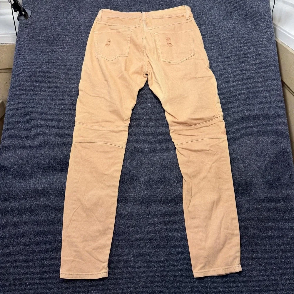 Redfox Jeans Skinny Jeans Womens 9 Beige Distressed Moto Zipper Stretch
